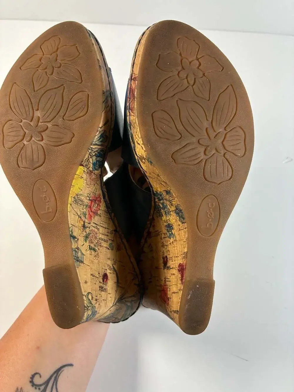 Boho b.o.c. Born Concept Blue Leather Floral Cork Wedge Sandals